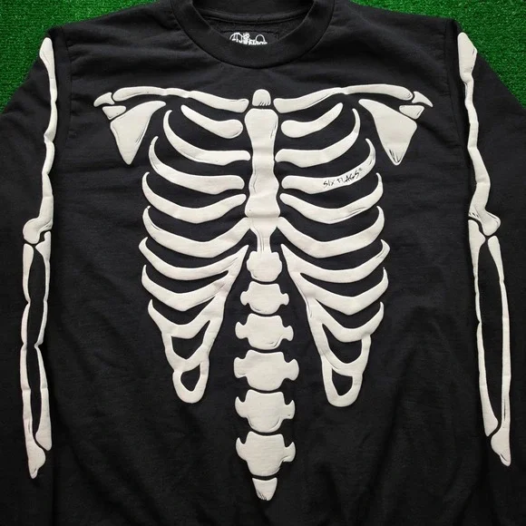 Six Flags Skeleton Sweatshirt Mens Medium Black Fright Fest Halloween Rib Cage - Picture 2 of 9